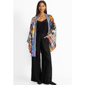 Johnny Was Madaleina Wide Leg Pleated Linen Pants Black XS NWT $198